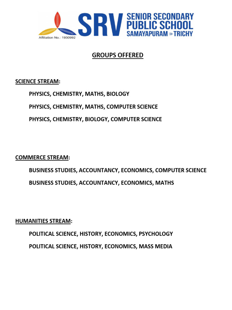 Course Groups: Science, Commerce, Humanities | PDF