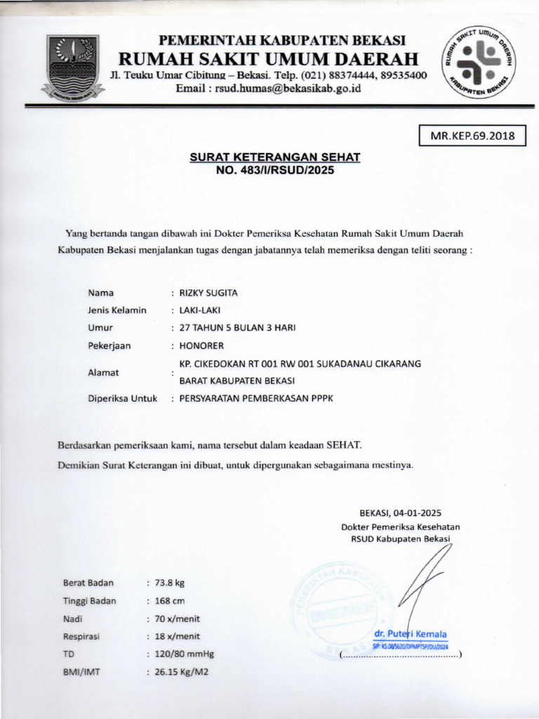 Surat Keterangan Sehat Jasmani Rohani | PDF
