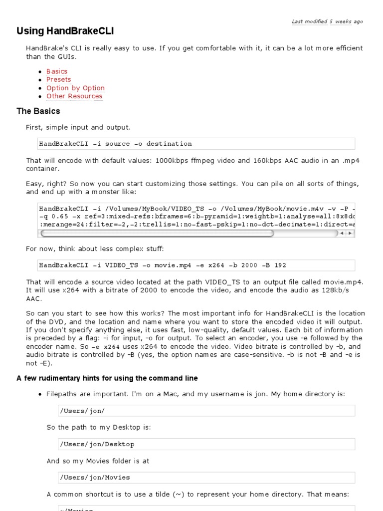 HandBrake CLI Guide PDF Command Line Interface Directory