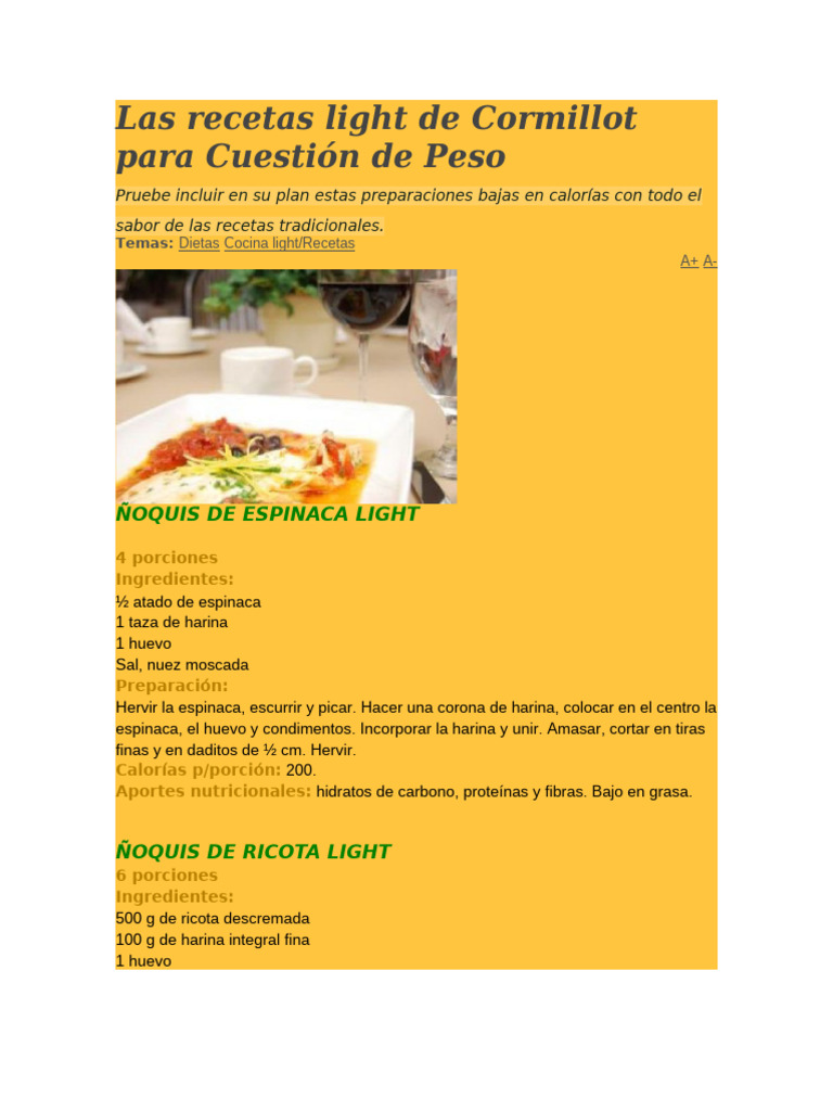 Las Recetas Light de Cormillot Para Cuestión de Peso | PDF | Cocinando ...
