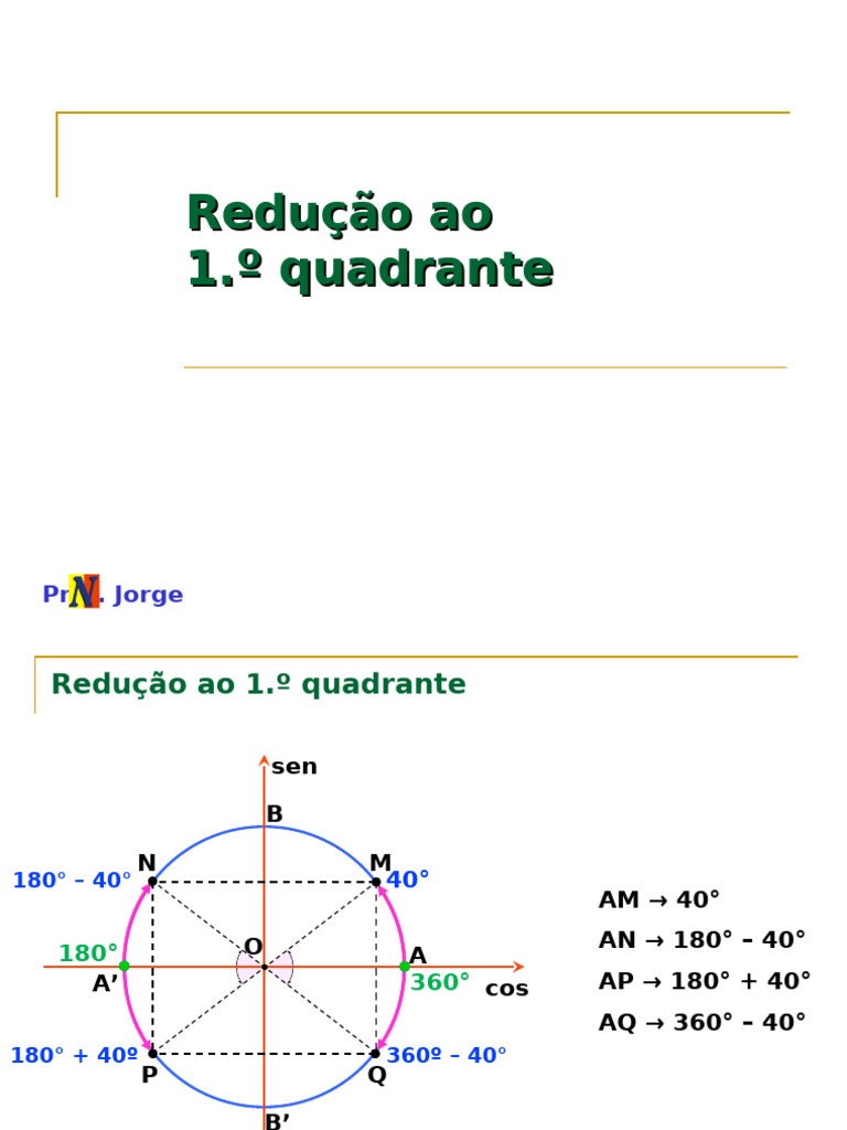Redução ao 1.º Quadrante em Trigonometria | PDF | Funções ...