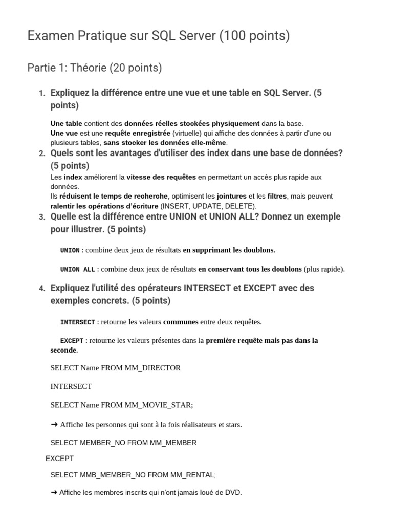 Examen Pratique SQL Server : Théorie et Pratique | PDF | Microsoft SQL ...