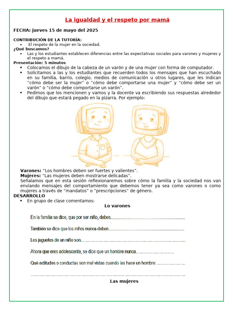 Tutoria La Igualdad y El Respeto Por Mamá | PDF | Rol de género ...
