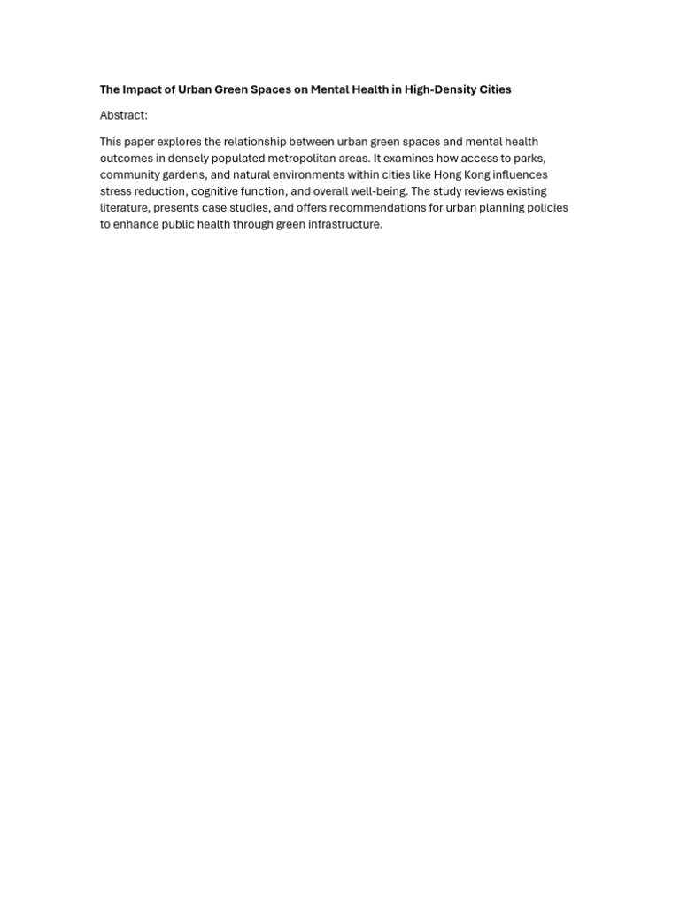 View of The Impact of Urban Green Spaces On Mental Health in High | PDF