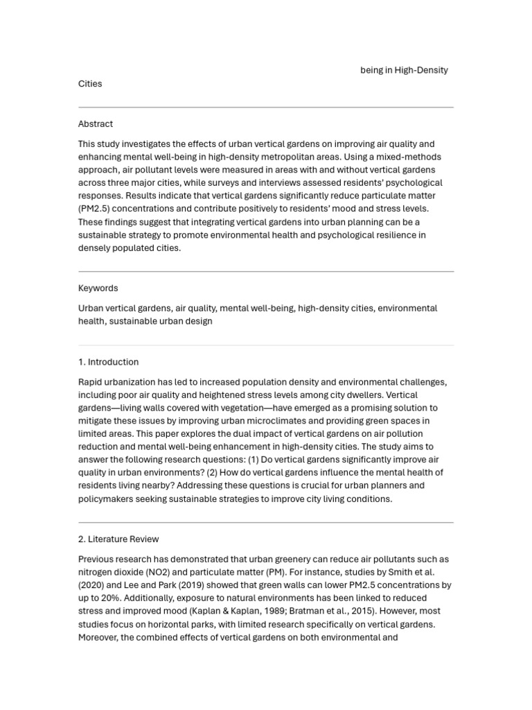The Impact of Urban Vertical Gardens On Air Quality and Mental Well ...
