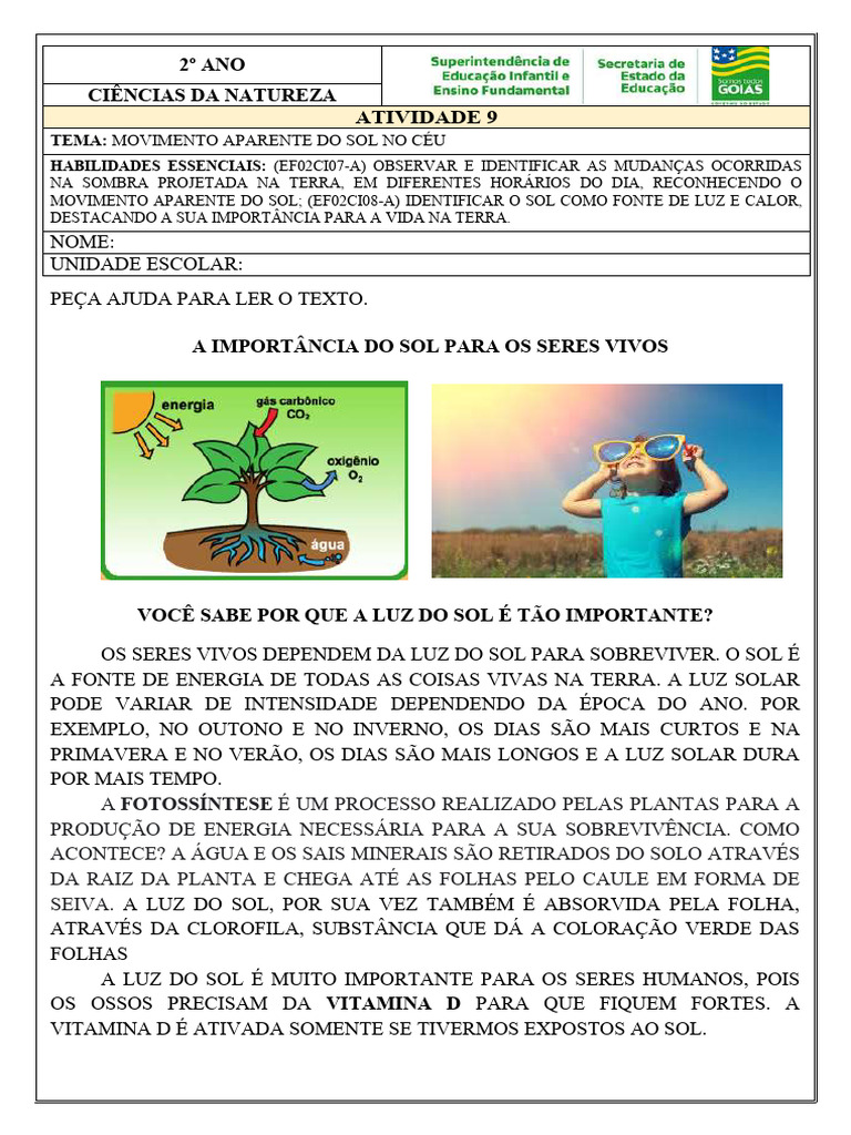 Importância do Sol para a Vida na Terra | PDF | Sol | Fotossíntese