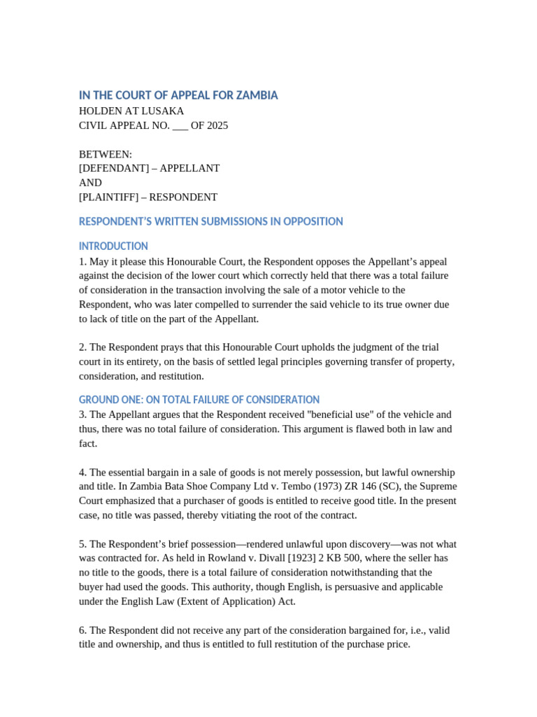 Respondent's Opposition to Appeal on Title | PDF | Private Law ...