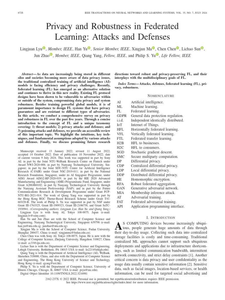 Privacy and Robustness in Federated Learning: Attacks and Defenses ...