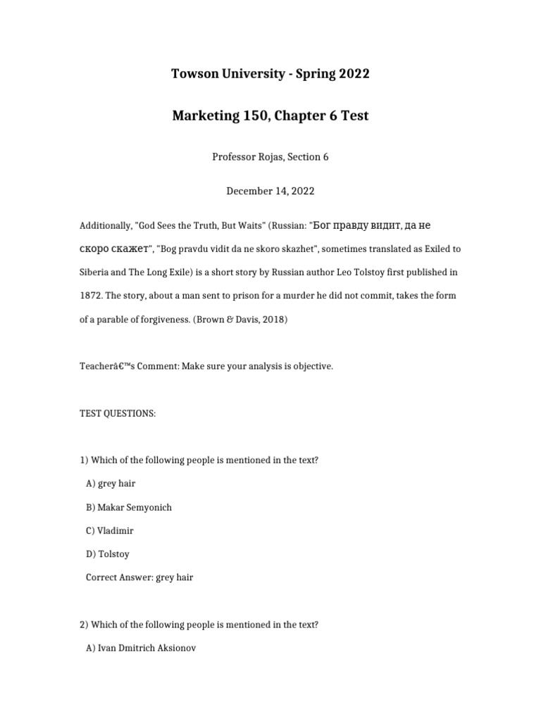 Towson University Marketing 150 Test | PDF