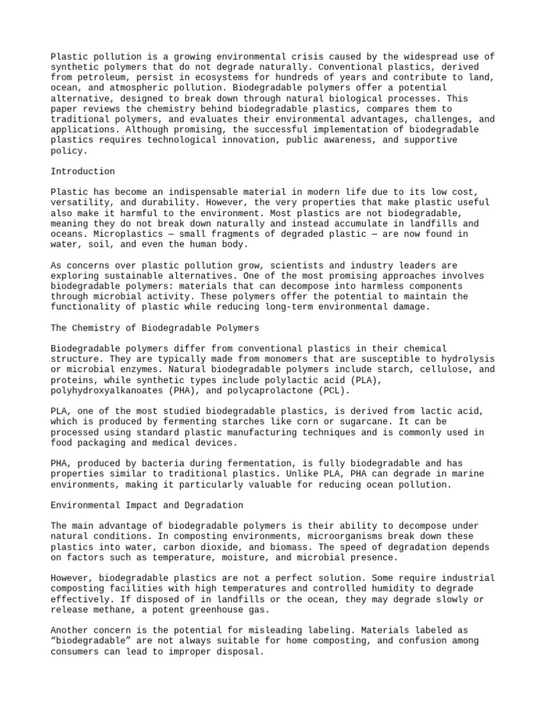 Biodegradable Plastics: Solutions & Challenges | PDF | Biodegradation ...