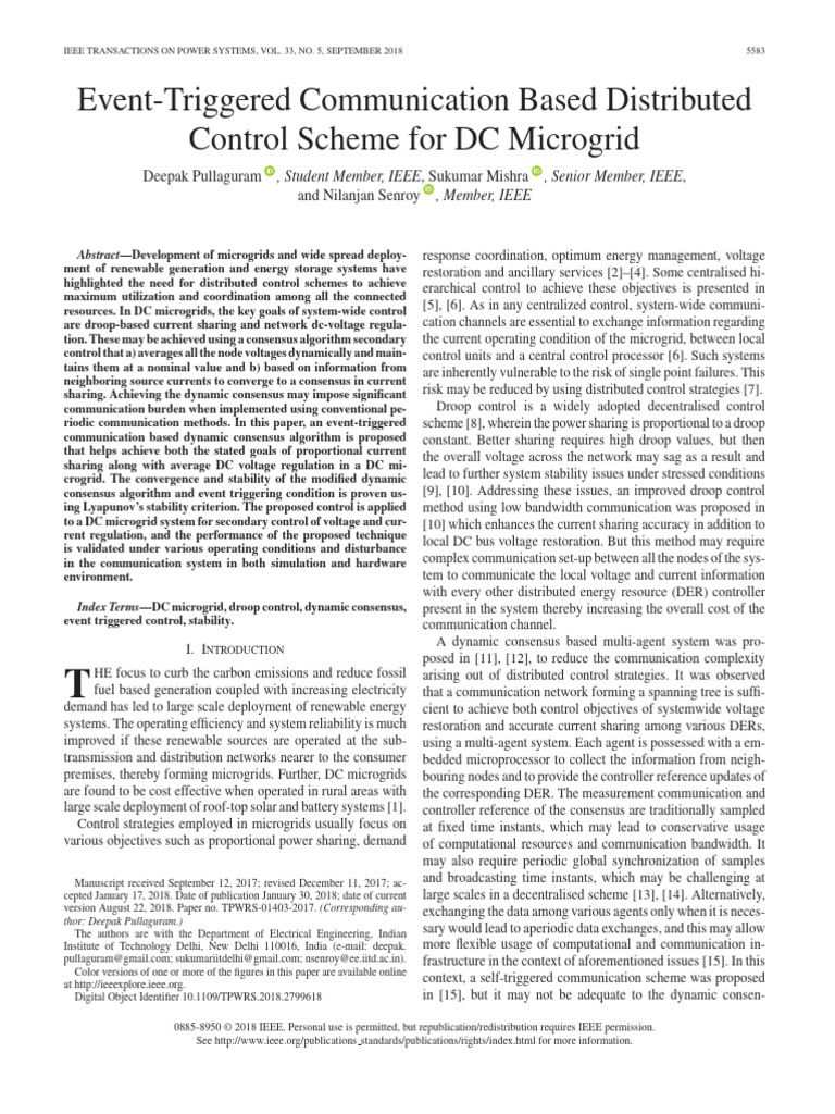 Event-Triggered Control for DC Microgrids | PDF | Distributed Generation