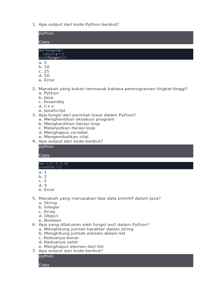 Soal dan Jawaban Pemrograman Dasar | PDF