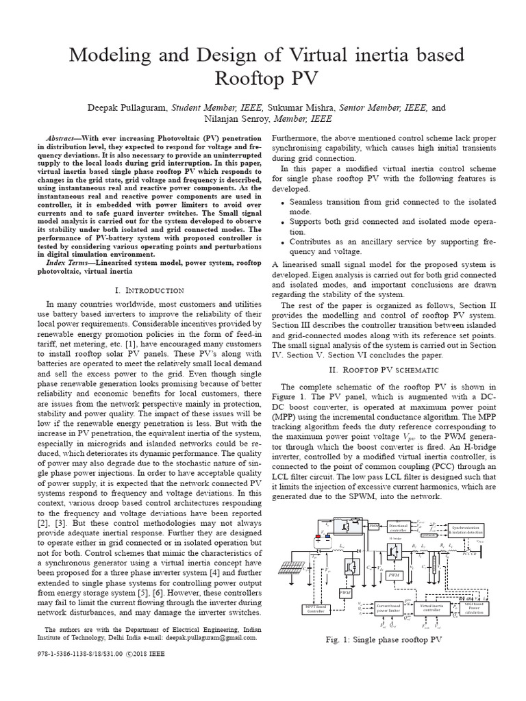 Virtual Inertia Control for Rooftop PV | PDF | Photovoltaic System ...