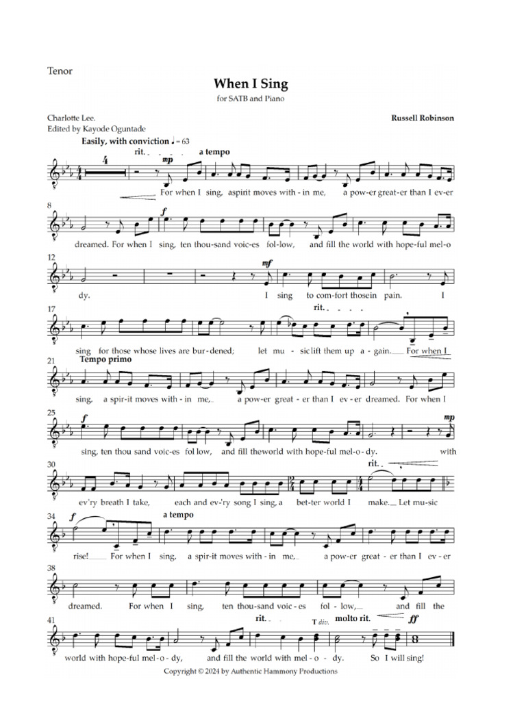 When I Sing - Sheet Music For Tenor Singers | PDF