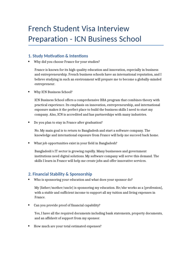 French Student Visa Interview Guide | PDF | Entrepreneurship