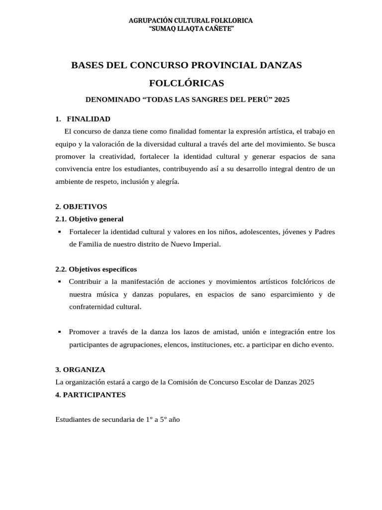 Concurso de Danzas Folclóricas 2025 | PDF | Teatro | Tradición oral