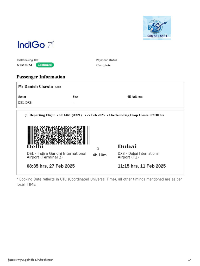 Indigo 6E 1461 Flight Status Details | PDF
