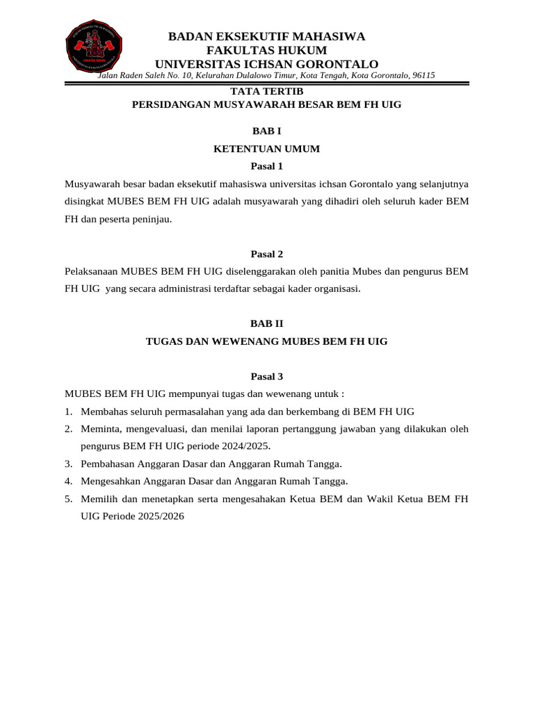 Tata Tertib MUBES BEM FH UIG 2024 | PDF
