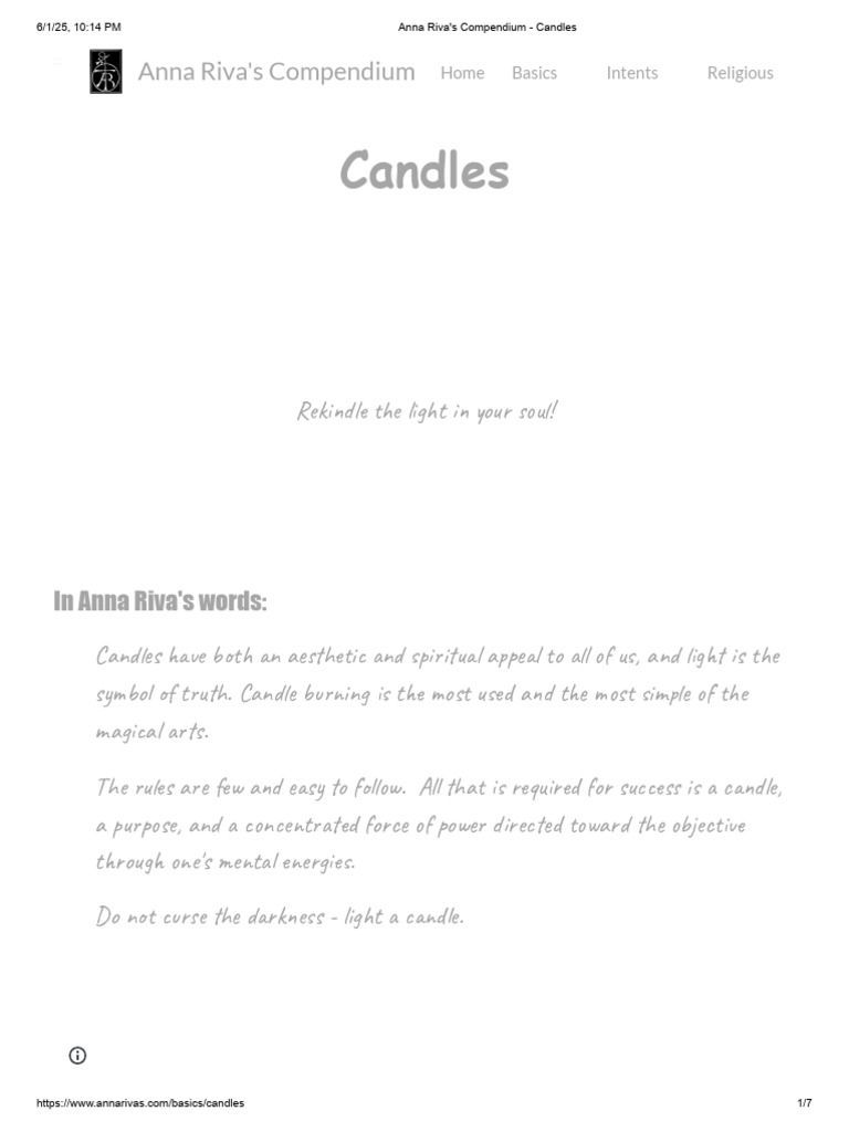 Anna Riva's Compendium Candles PDF Candle Religious Faiths