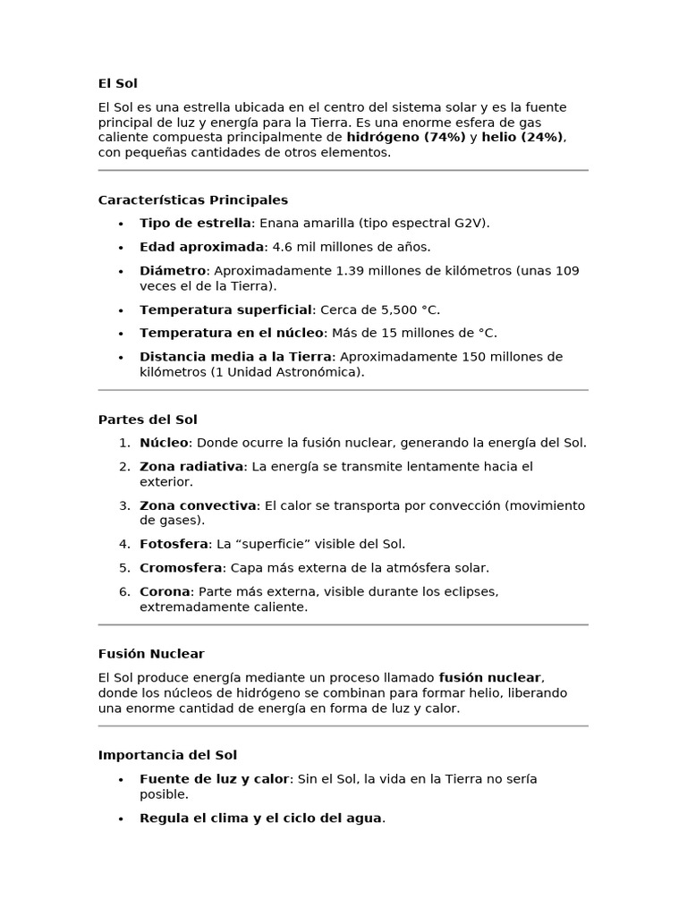 Características y Ciclo de Vida del Sol | PDF