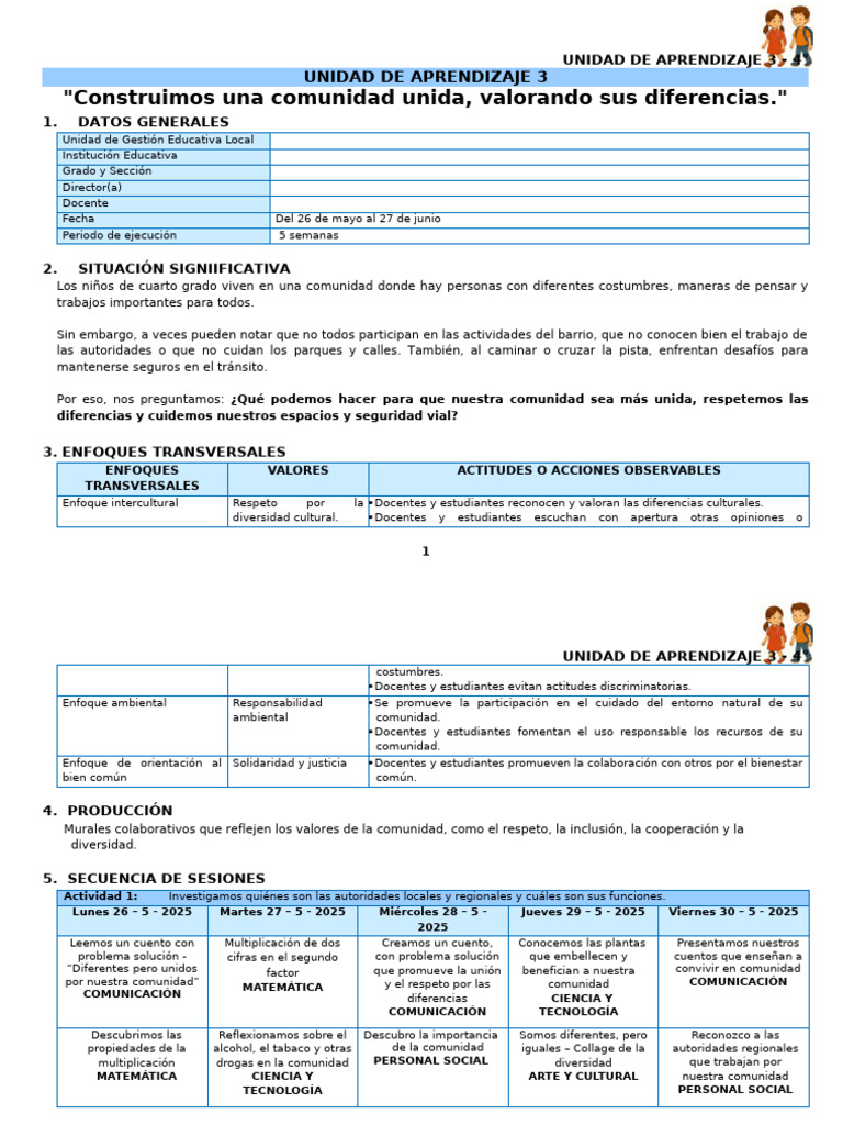 Unidad de Aprend. 3 - 4° | PDF | Aprendizaje | Enseñando