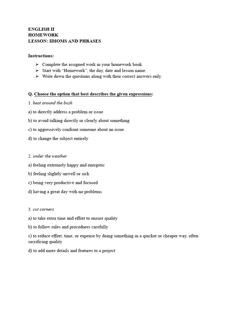 English Ii Homework | PDF