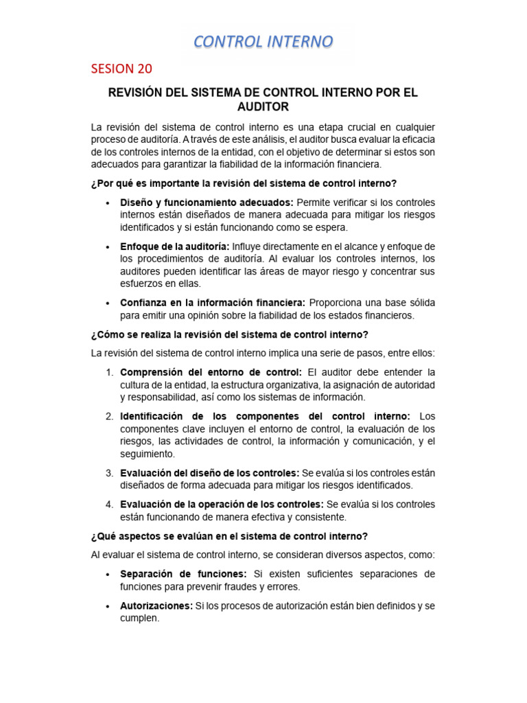 Revisión del Control Interno en Auditoría | PDF | Auditoría ...