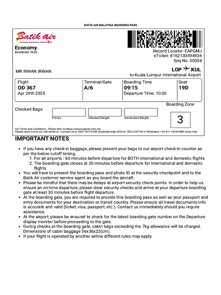 Confirmation - Check-In | PDF | Aviation