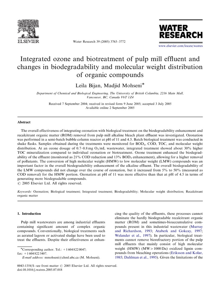 Integrated Ozone and Biotreatment of Pulp Mill Effluent and Changes in ...