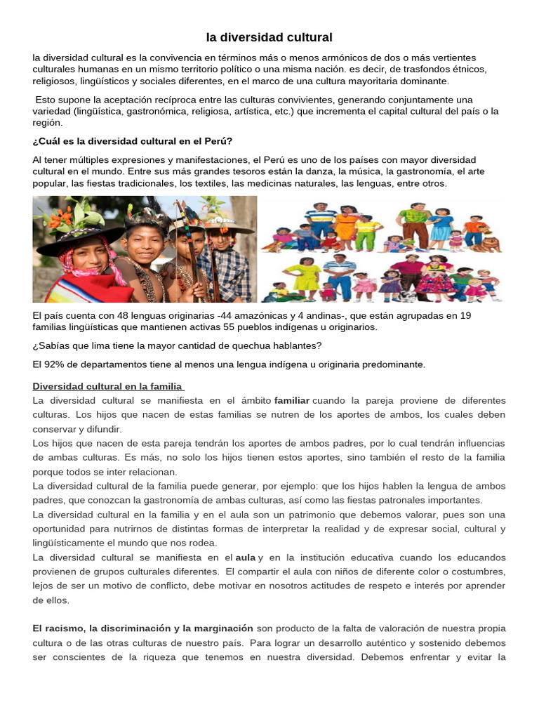 Diversidad Cultural en el Perú | PDF | Familia | Perú