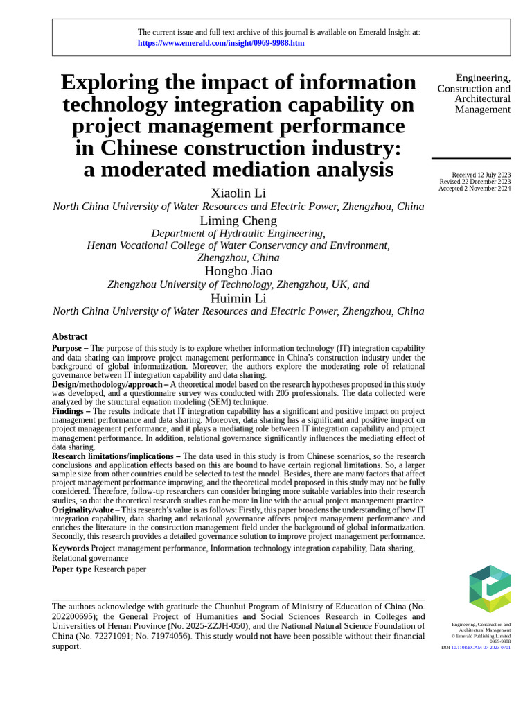 IT Integration's Impact on Construction PM | PDF