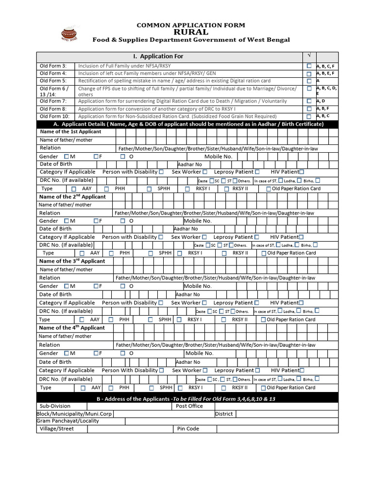 Rural Ration Card Application Form | PDF | Rationing