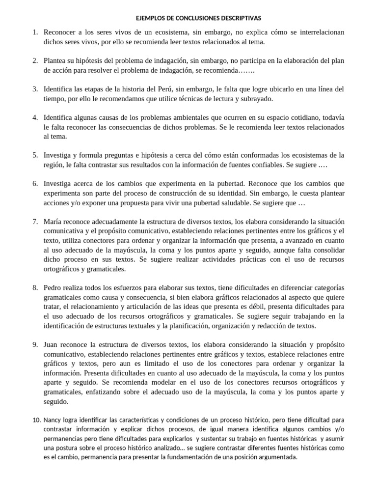 Conclusiones Descriptivas | PDF | Hipótesis | Cognición