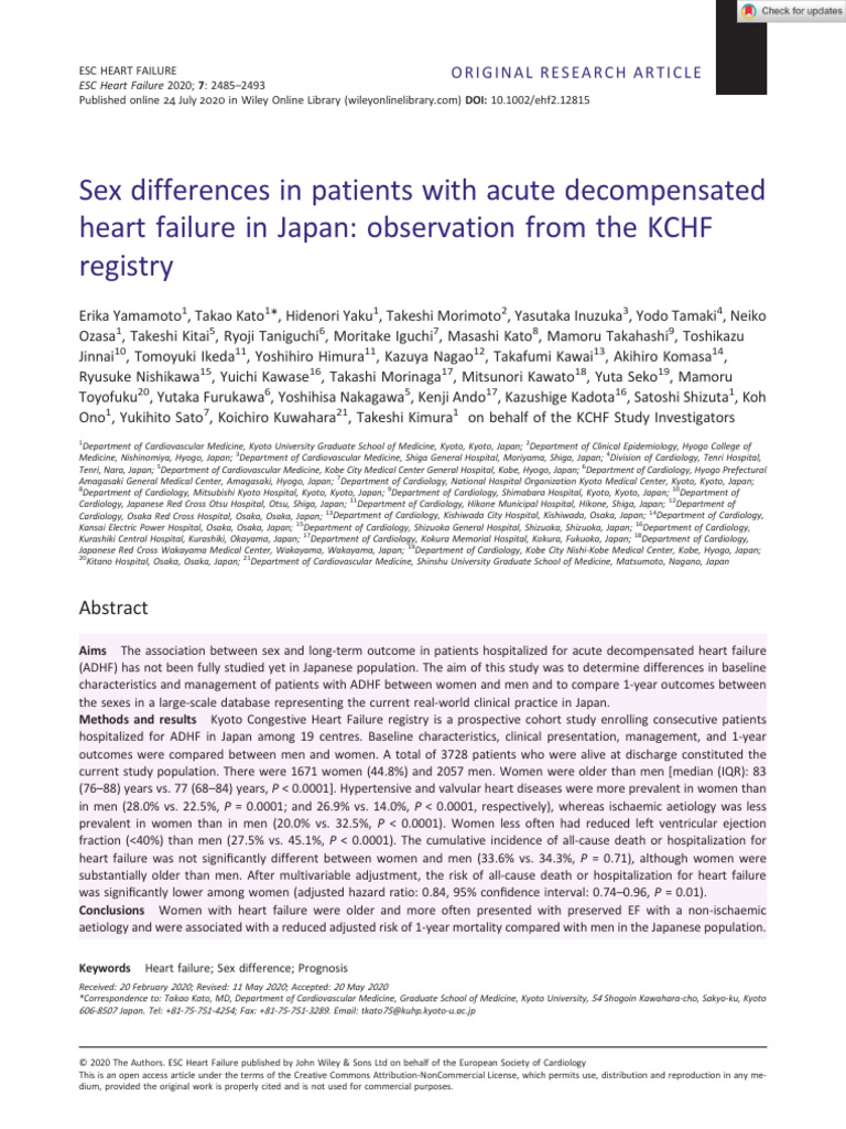 ESC Heart Failure - 2020 - Yamamoto - Sex Differences in Patients With ...