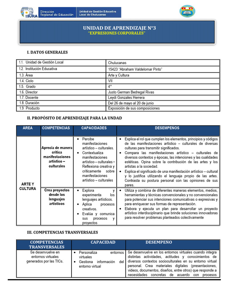 Unidad de Aprendizaje 03 (Arte y Cultura 4°) | PDF | Aprendizaje | Teatro
