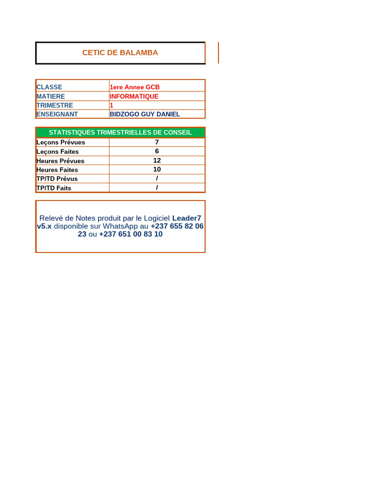 Statistiques Informatique 1ère GCB | PDF