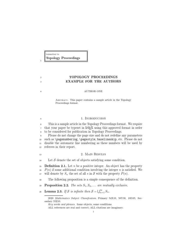 Sample Article for Topology Proceedings | PDF | Mathematics ...