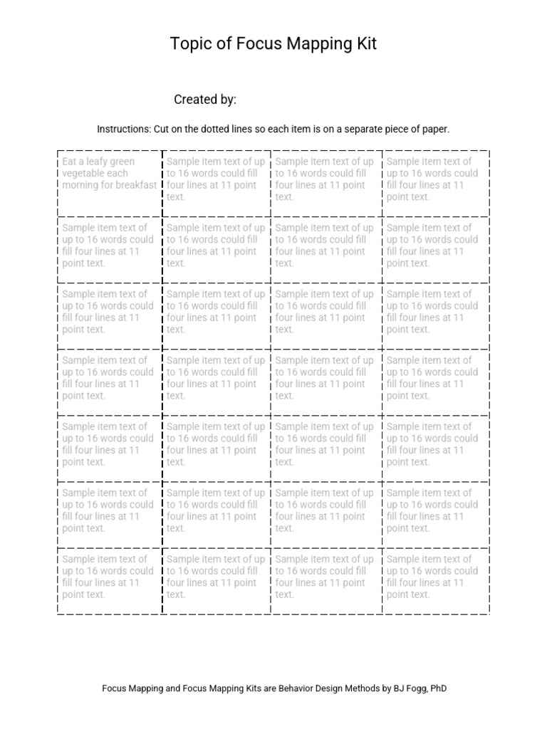 28-Item Blank Focus Mapping Kit (BJ Fogg) | PDF | Foods