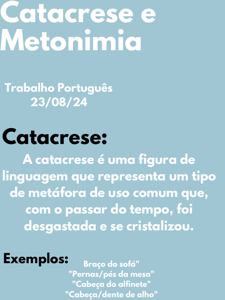 Exemplos de Catacrese e Metonímia | PDF