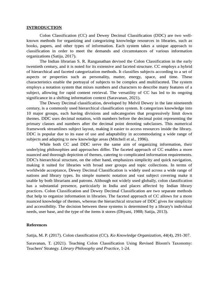 Colon vs Dewey Classification Systems | PDF