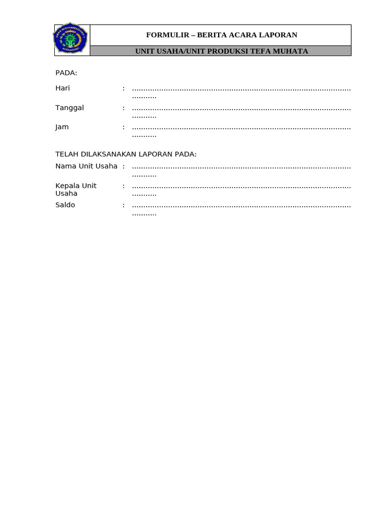 Formulir Laporan Unit Produksi Tefa Muhata | PDF