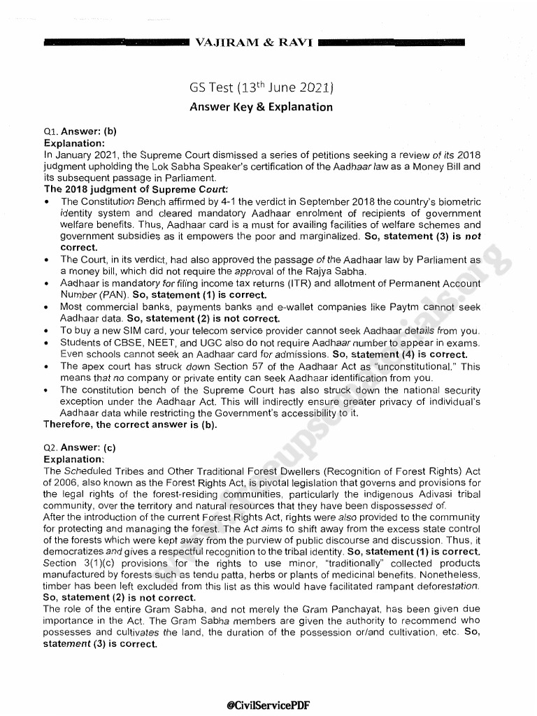 Supreme Court Aadhaar & Forest Rights Act Insights | PDF ...