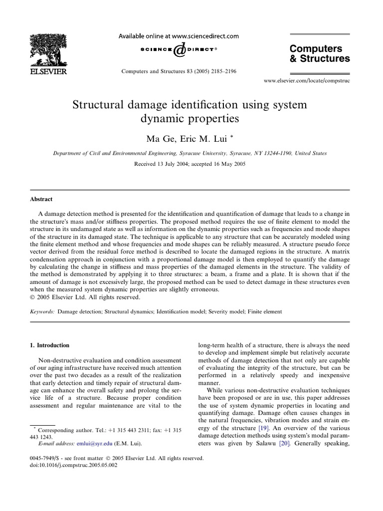 Structural Damage Detection Method | PDF | Eigenvalues And Eigenvectors ...