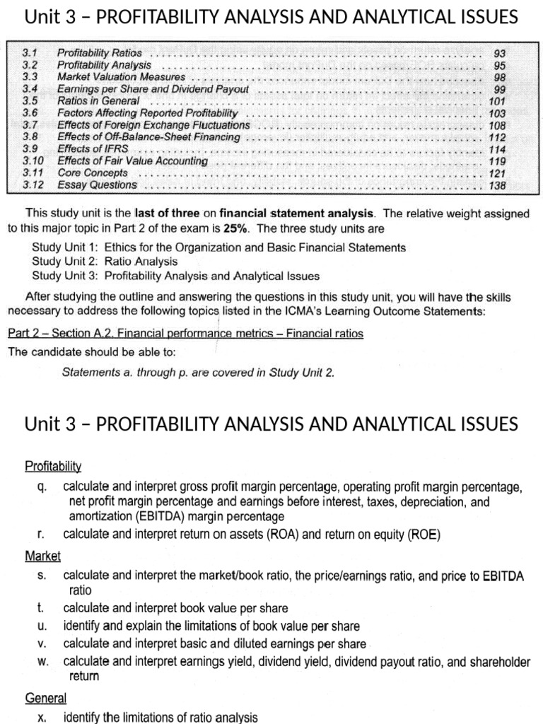 Unit 3 - Profitability Analysis and Analytical Issues | PDF