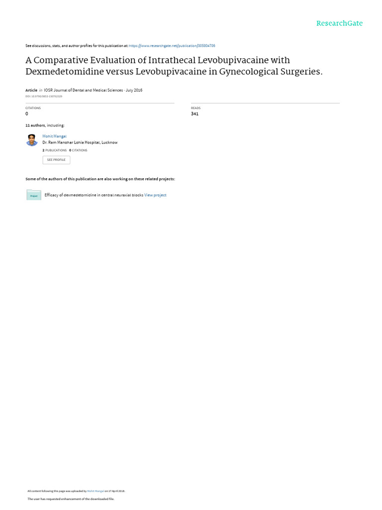 A Comparative Evaluation of Intrathecal Levobupiva | PDF | Anesthesia ...