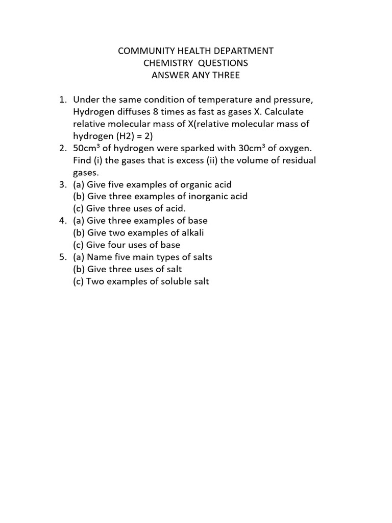 Chemistry Questions for Community Health | PDF