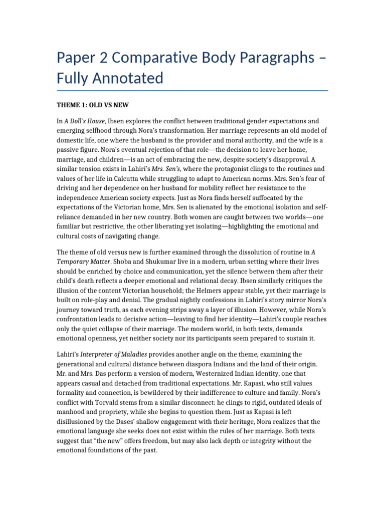 Fully Annotated Paper 2 Comparative Paragraphs FINAL | PDF | A Doll's ...