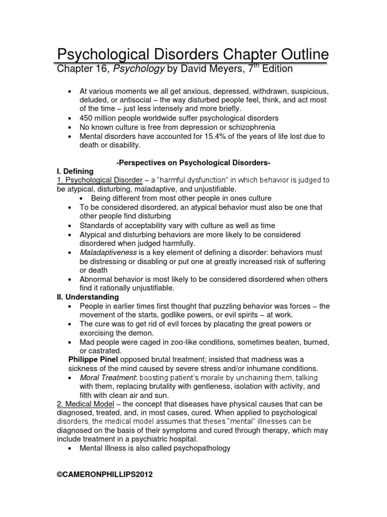 Psychological Disorders Chapter Outline | Anxiety Disorder | Schizophrenia