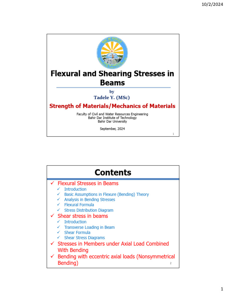Flexural and Shear Stresses in Beams | PDF | Bending | Beam (Structure)