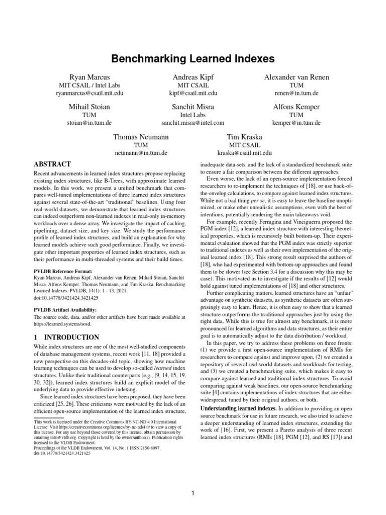 Benchmarking Learned Index Structures | PDF | Algorithms And Data ...
